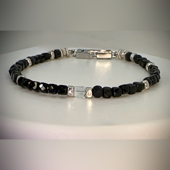 Black Spinel cubed,  Swarovski Crystal set in Sterling Silver - Picture 3 of 5